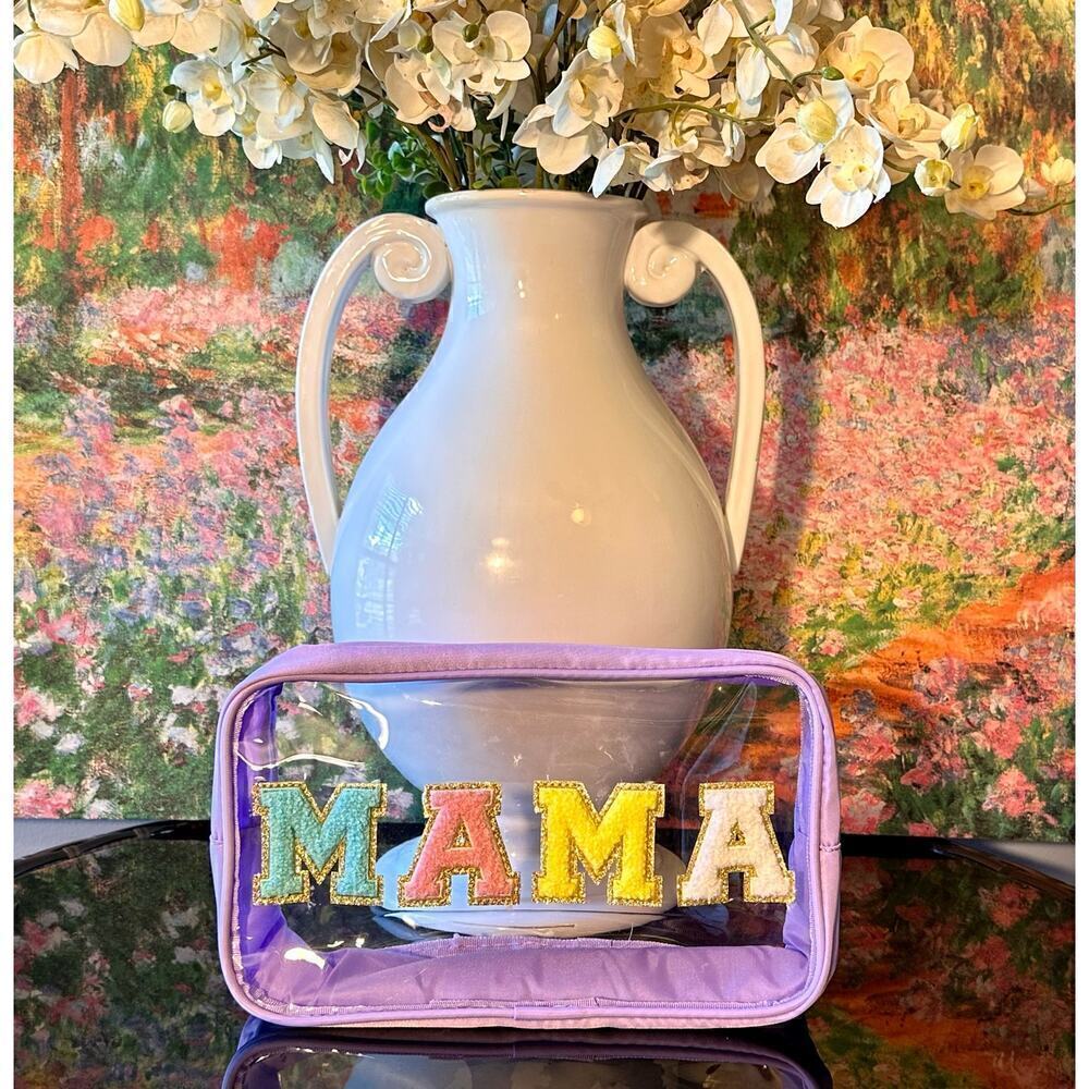 Purple & Clear "MAMA" zipper bag pouch w/ colorful letter patches - Picture 2 of 4